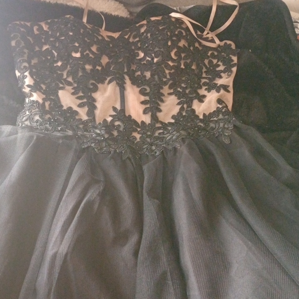 Elegant Black and Cream Lace Dress